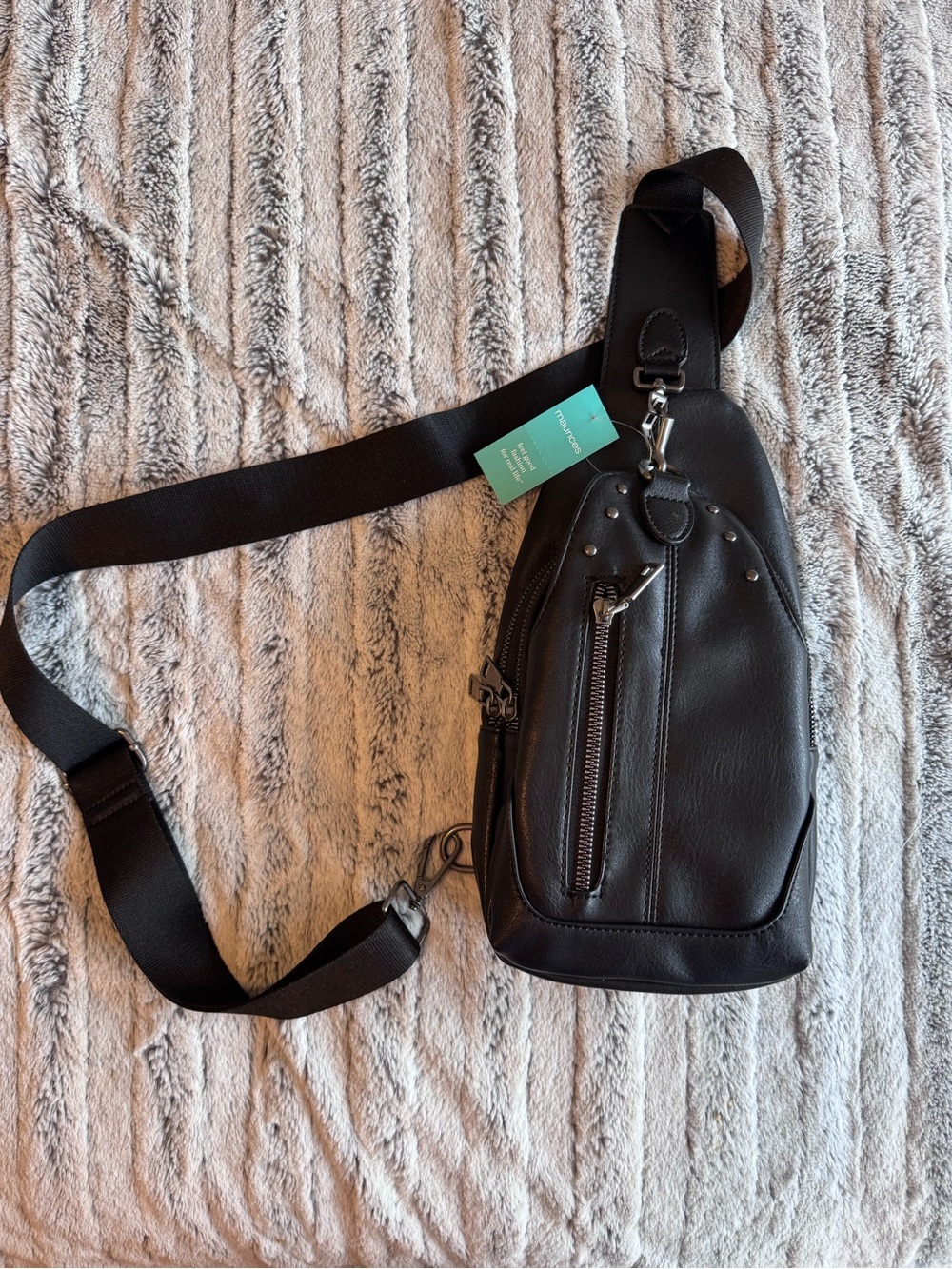 Black Leather Crossbody Sling Bag